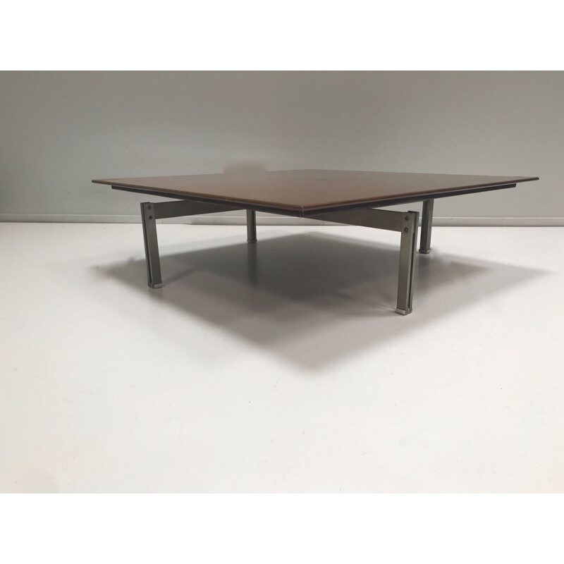 Vintage Onda birch and steel coffee table by Giovanni Offredi for Saporiti Italy 1970s