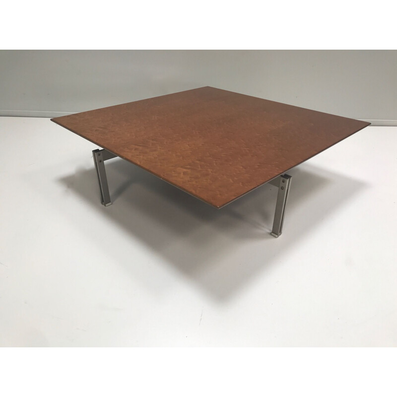 Vintage Onda birch and steel coffee table by Giovanni Offredi for Saporiti Italy 1970s