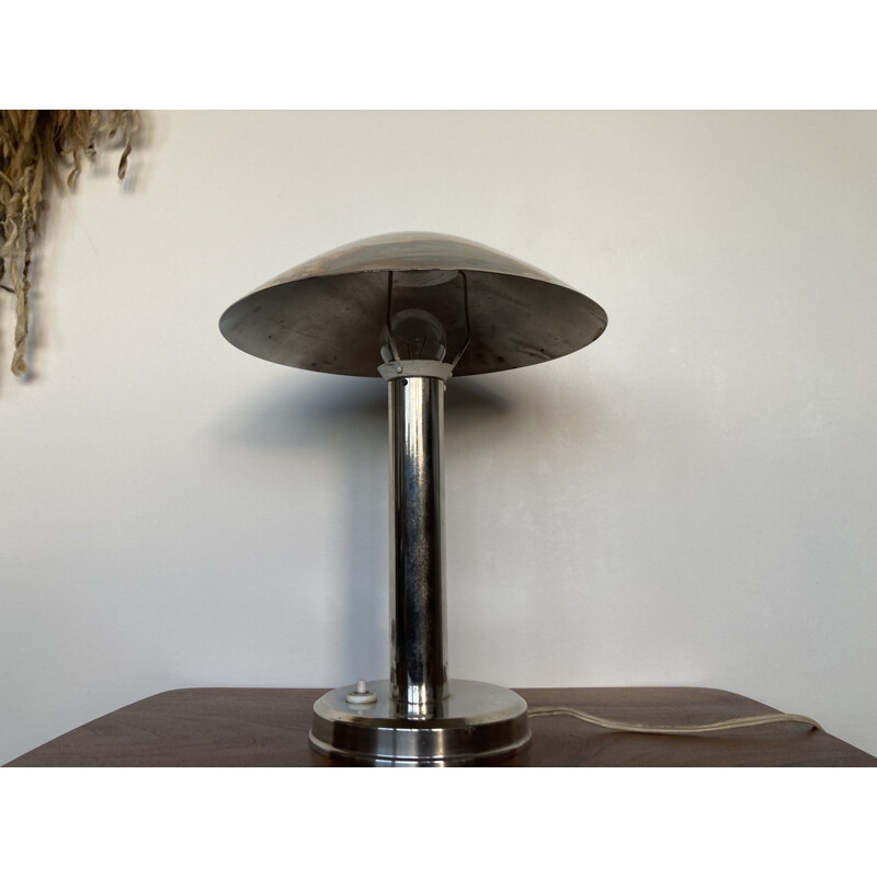 Lámpara de mesa vintage Bauhaus cromada, Checoslovaquia 1930