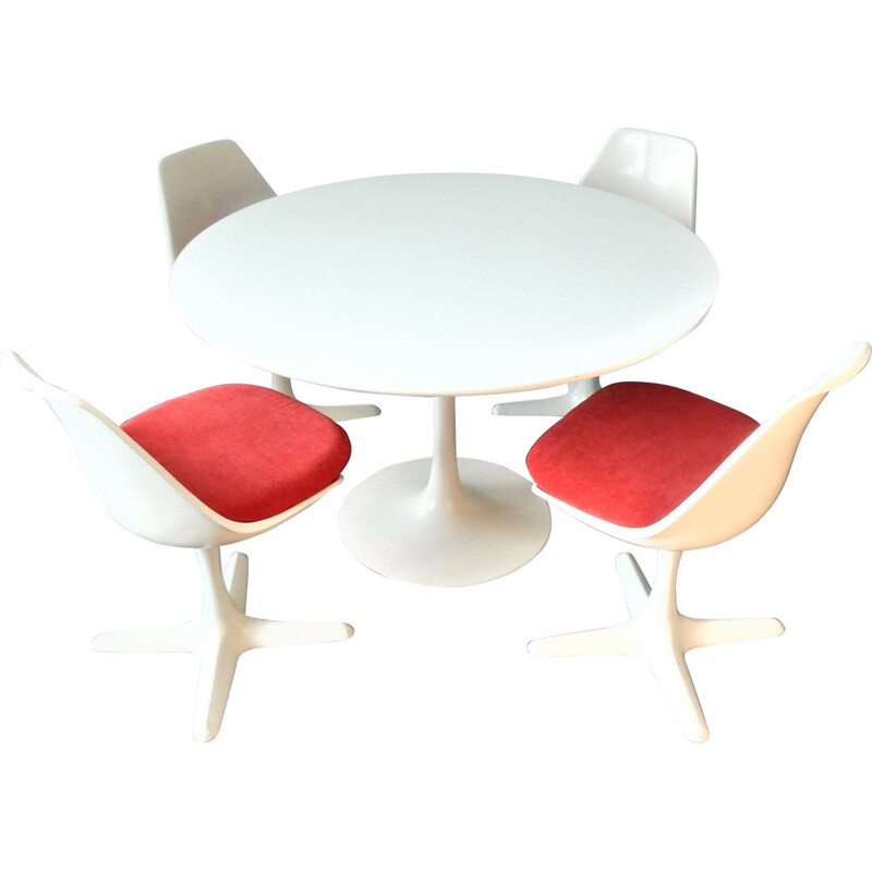 Set of 5 vintage Tulip Dining Table & Chairs Set by Maurice Burke for Arkana, England, 1960s