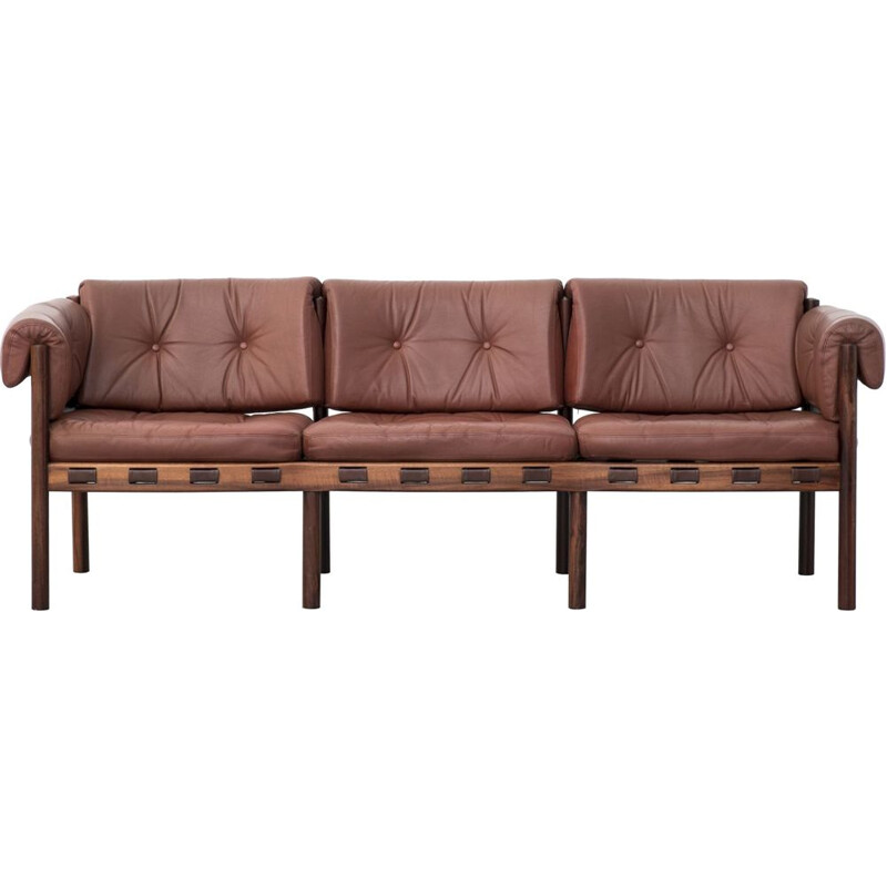 Vintage Leather aned rosewood model 925 sofa by Sven Ellekaer for Coja 1963