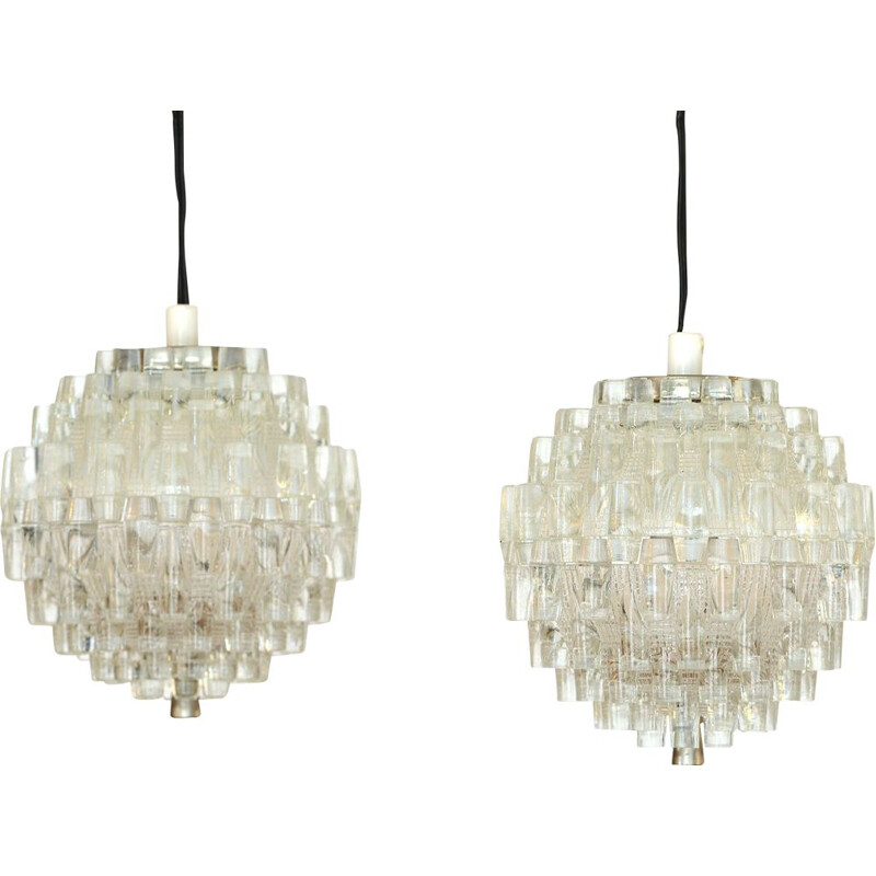 Pair of vintage glass pendant lights by Carl Fagerlund for Orrefors. Sweden 1960s