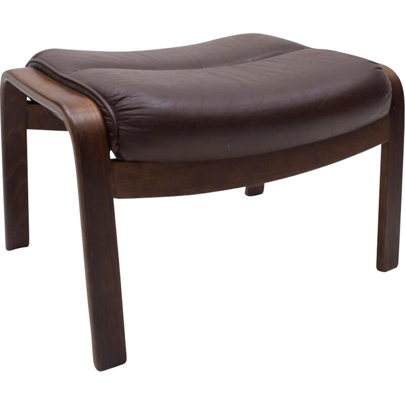 Vintage Leather Stool Göte Möbler, Swedish 1960s