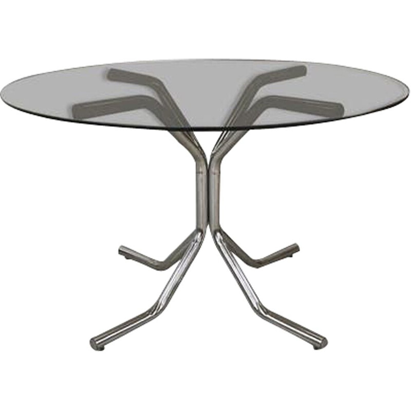 Vintage round table in glass and chrome 1970