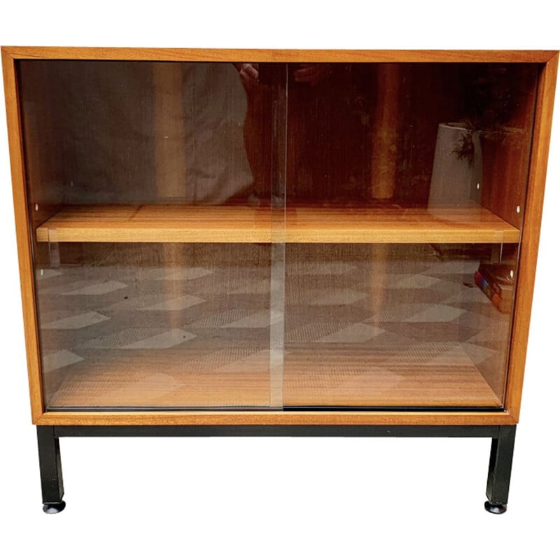 Small vintage teak bookcase with glass doors