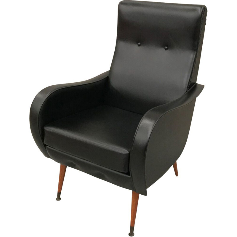 Vintage black leather armchair 1960