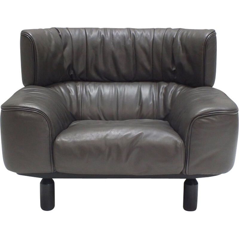 Vintage bull leather armchair by Gianfranco Frattini for Cassina 1987