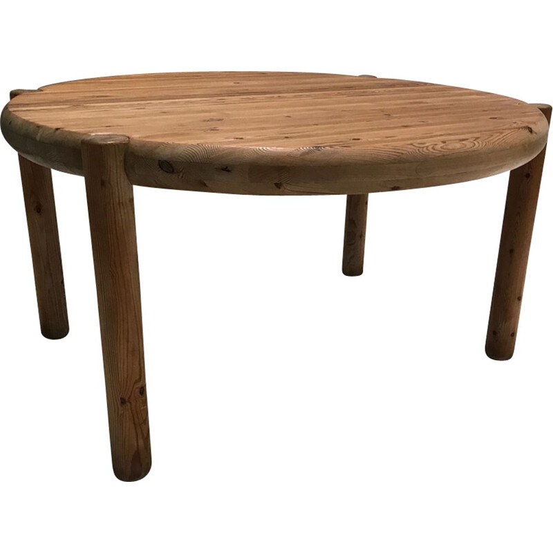 Vintage round pine extensible table Brutaliste by Rainer Daumiller for Hirtshals Savvaerk 1970