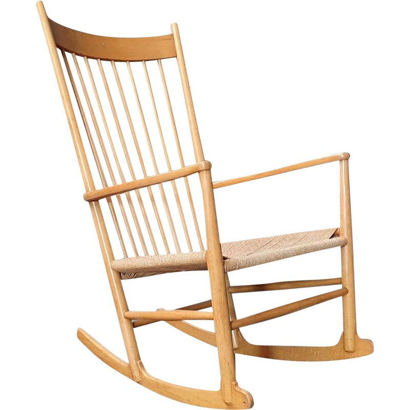 Vintage J16 beech rocking chair by Hans J. Wegner for Fredicia Denmark 1970s