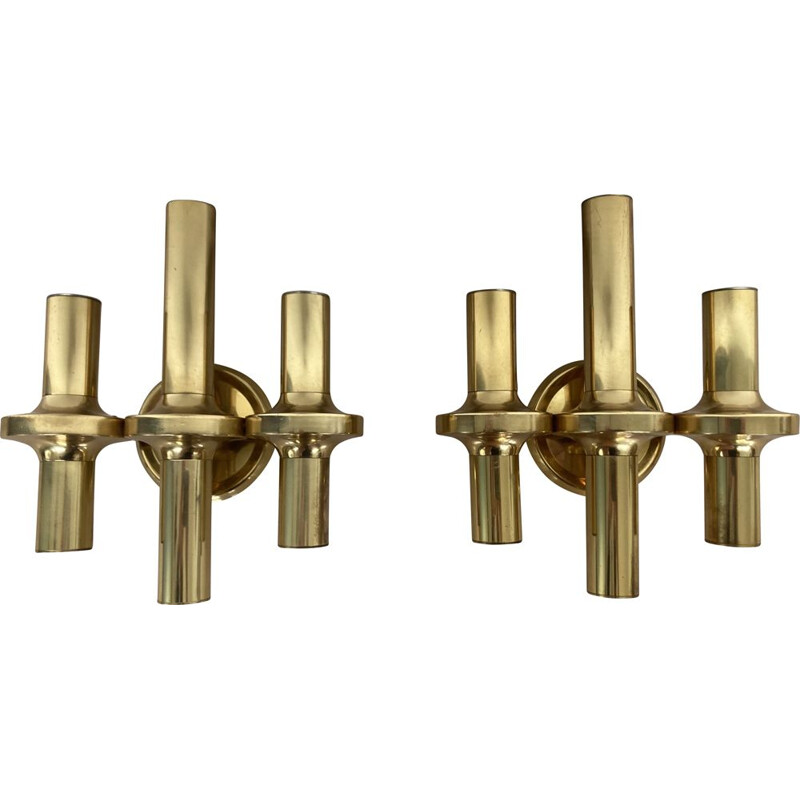 Pair of vintage brass wall lamps  scones  Italy 1960s