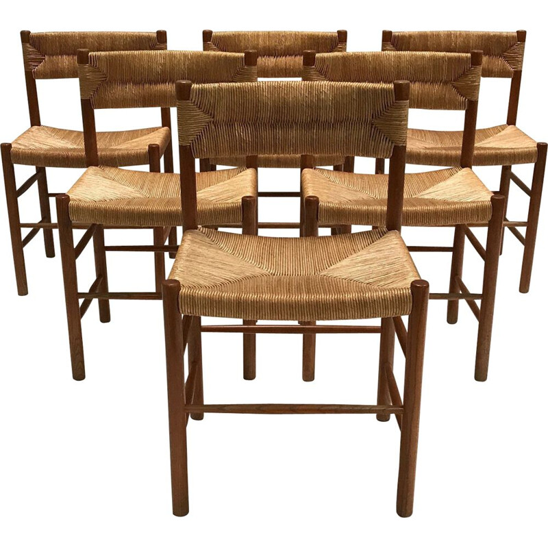 Lot of 6 vintage Dordogne chairs by Charlotte Perriand for Robert Sentou 1950