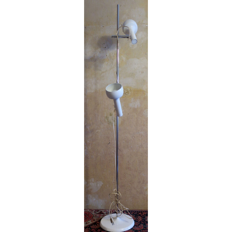 Vintage Adjustable White Floor Lamp with 2 Spotlights, 1970s