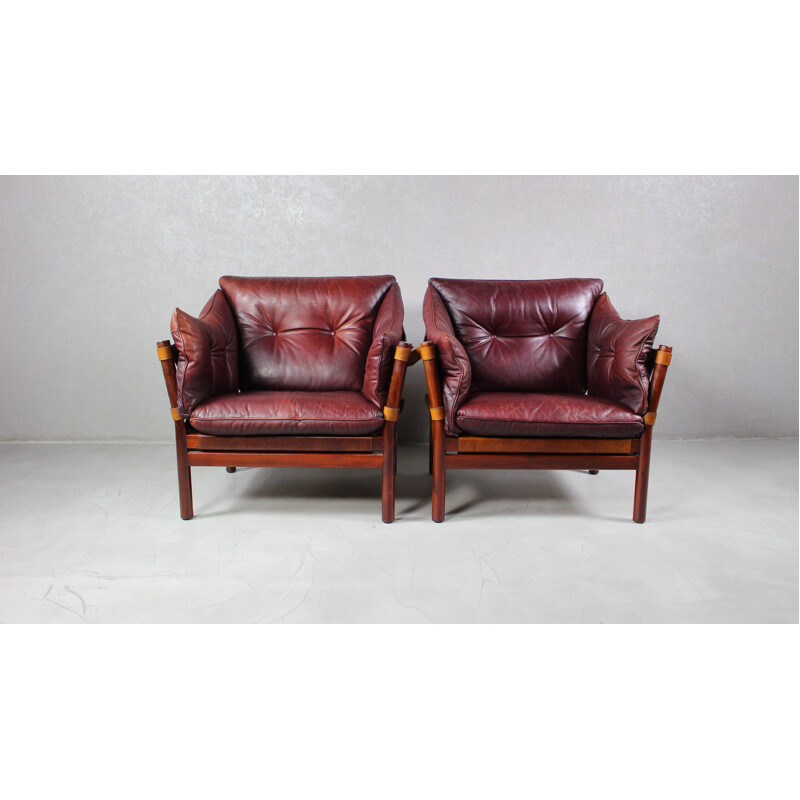 Pair of vintage Ilona Chairs in Leather by Arne Norell, Aneby Møbler 1960s