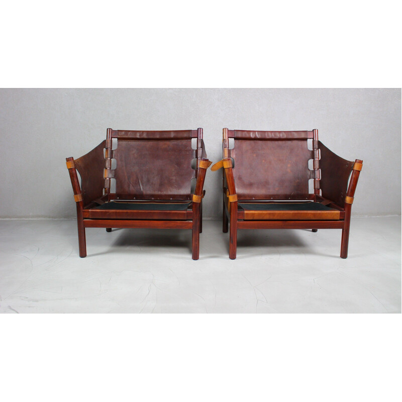 Pair of vintage Ilona Chairs in Leather by Arne Norell, Aneby Møbler 1960s