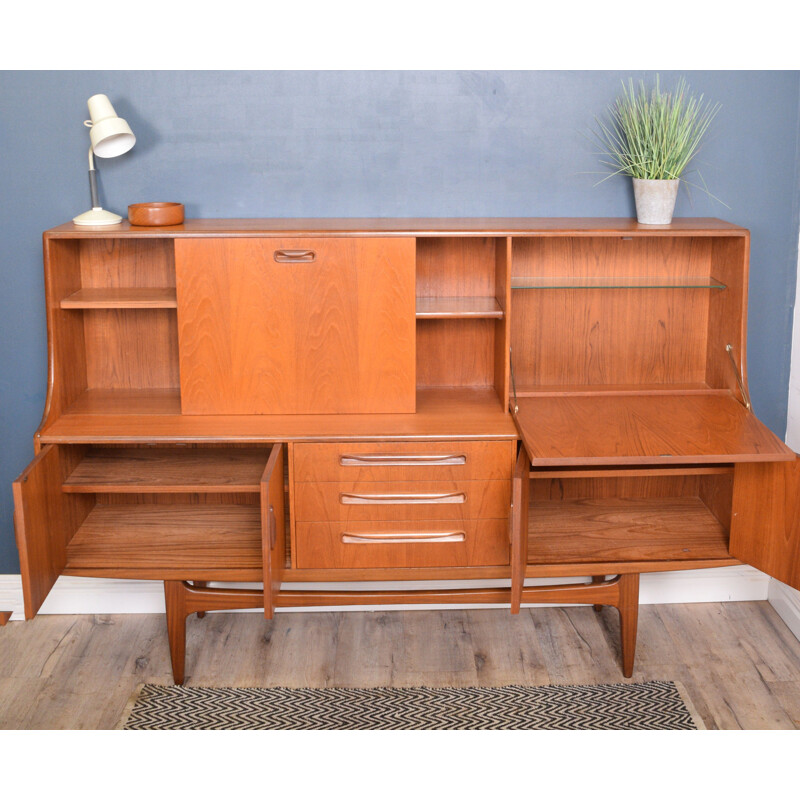 Long vintage G Plan Fresco Teak High Sideboard By Viktor Wilkins