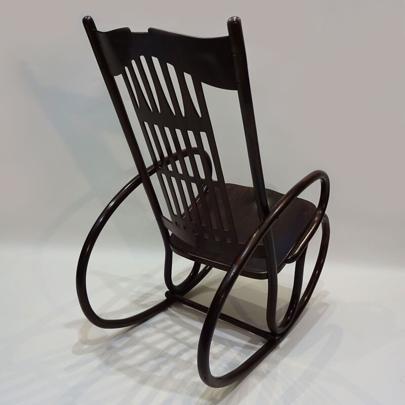 Rocking chair vintage en bois courbé, Art Nouveau, de Gustav Siegel et Jacob et Josef Kohn
