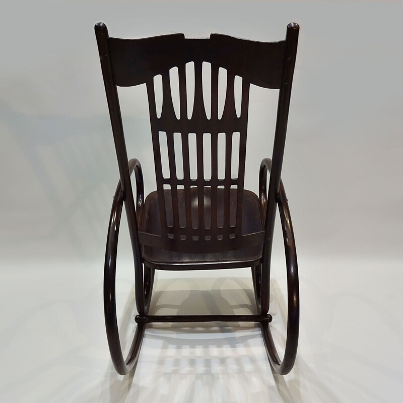 Rocking chair vintage en bois courbé, Art Nouveau, de Gustav Siegel et Jacob et Josef Kohn