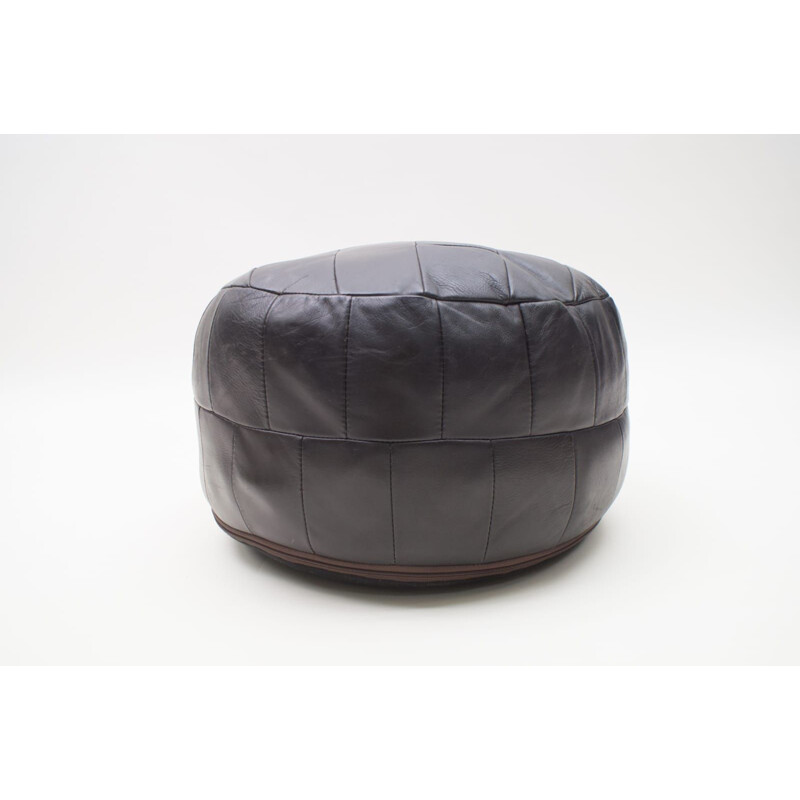 Vintage Swiss Black Leather Ottoman, 1960s