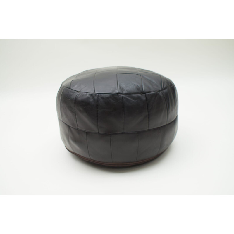 Vintage Swiss Black Leather Ottoman, 1960s