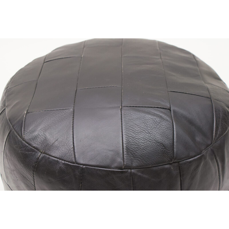 Vintage Swiss Black Leather Ottoman, 1960s