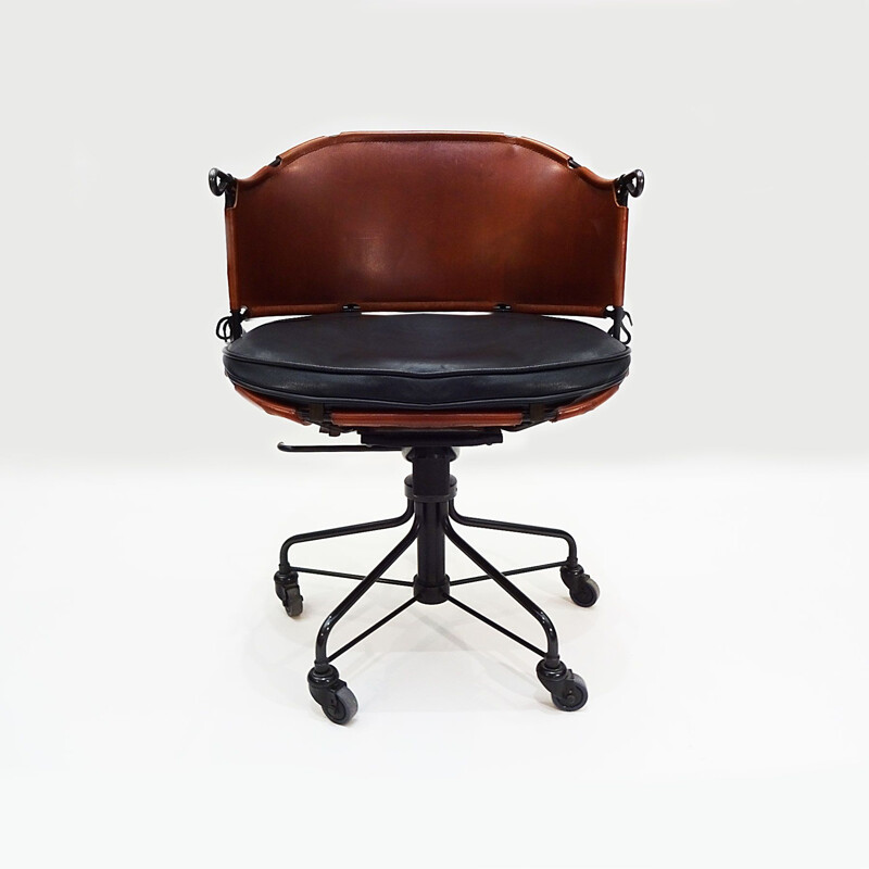 Vintage adjustable leather and steel Scandinavian desk chair by Mats Theselius for Källemo 