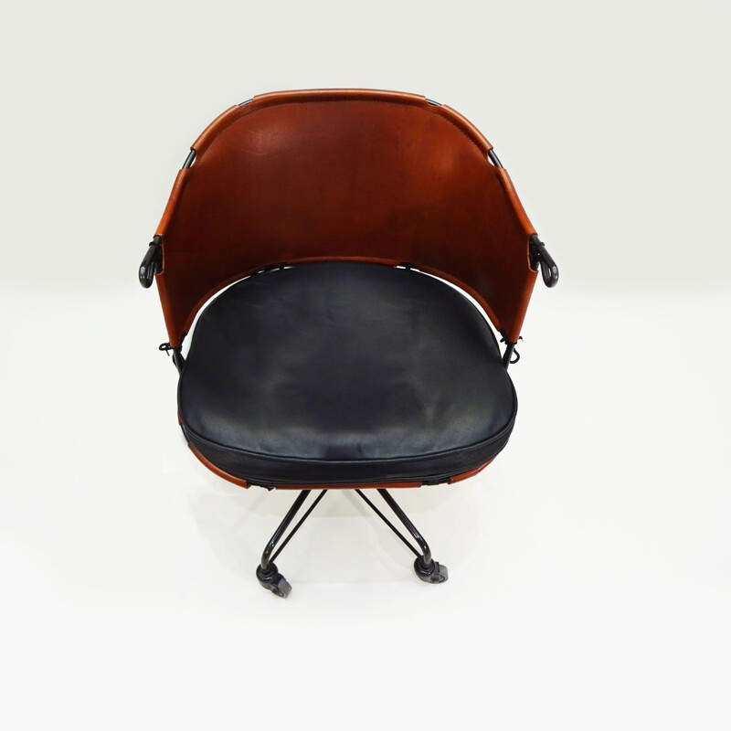 Vintage adjustable leather and steel Scandinavian desk chair by Mats Theselius for Källemo 
