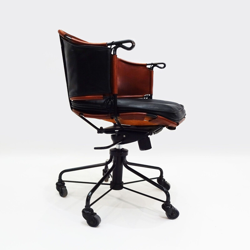 Vintage adjustable leather and steel Scandinavian desk chair by Mats Theselius for Källemo 