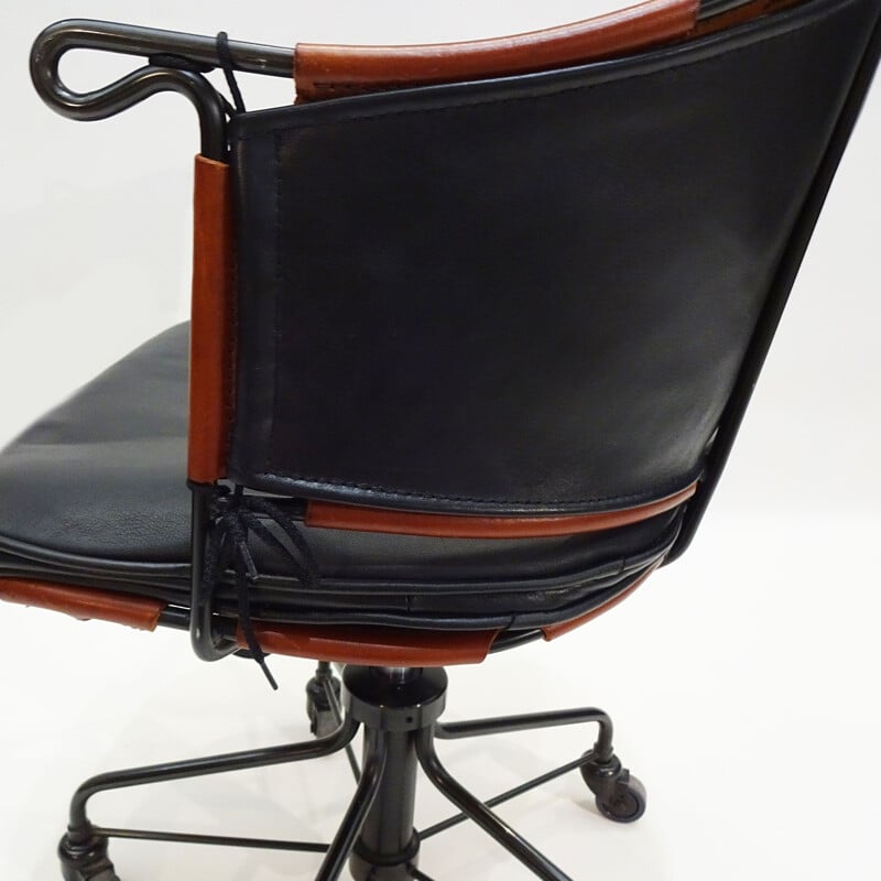 Vintage adjustable leather and steel Scandinavian desk chair by Mats Theselius for Källemo 