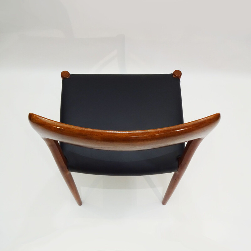 Chaise de Bureau vintage Niels O.Møller en teck et cuir noir modèle 75 pour JL. Møllers