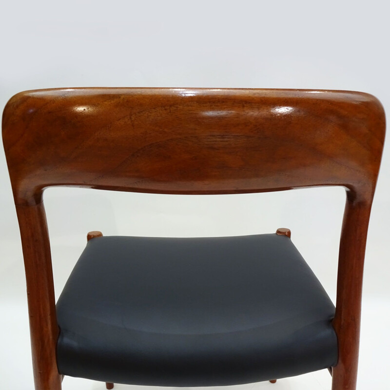 Chaise de Bureau vintage Niels O.Møller en teck et cuir noir modèle 75 pour JL. Møllers