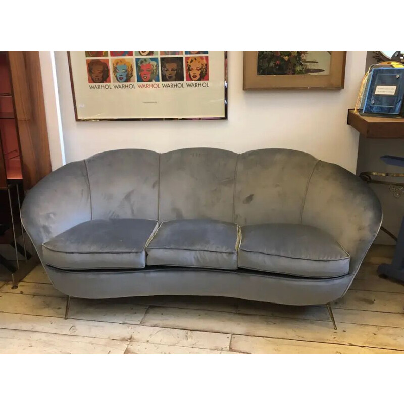Vintage geschwungenes Sofa aus Messing und Samt Gio Ponti 1950