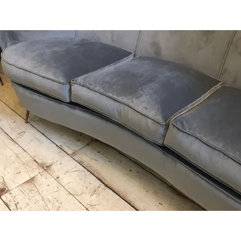 Mid-Century Brass and Velvet Curved Sofa Gio Ponti 1950