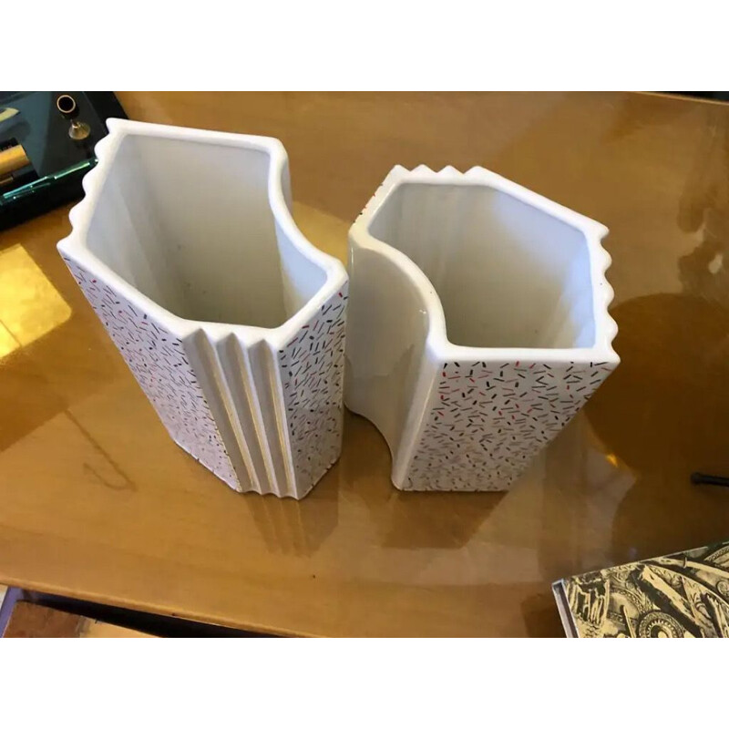 Pair of vintage Vases Memphis Ceramic by Massimo Materassi, Italian 1980