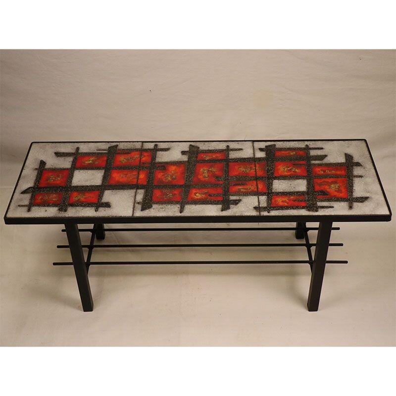 Vintage enamelled lava stone coffee table 1960