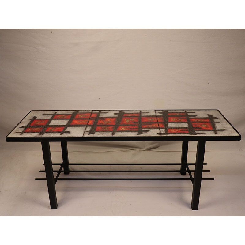 Vintage enamelled lava stone coffee table 1960