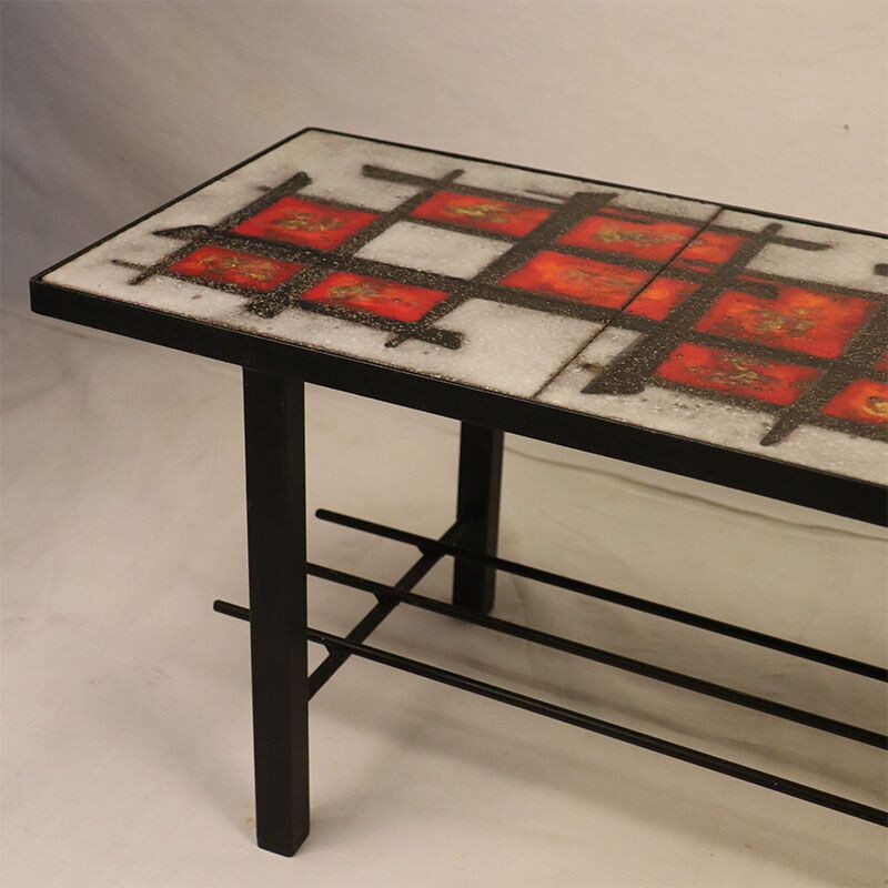 Vintage enamelled lava stone coffee table 1960