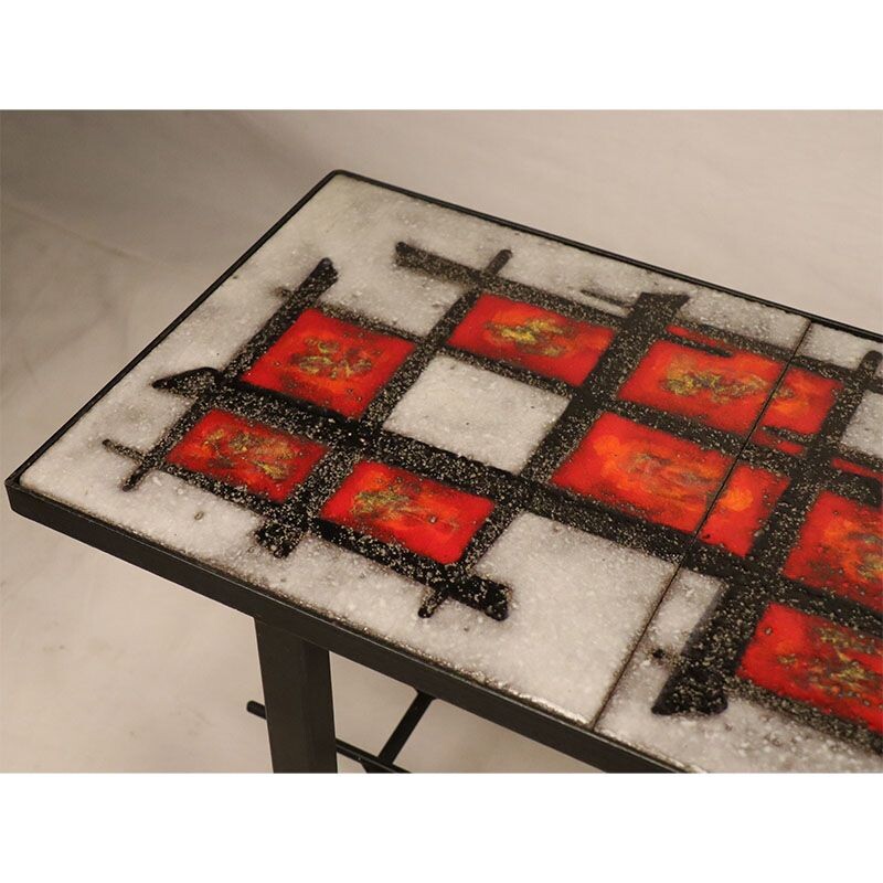 Vintage enamelled lava stone coffee table 1960