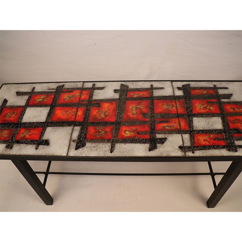 Vintage enamelled lava stone coffee table 1960