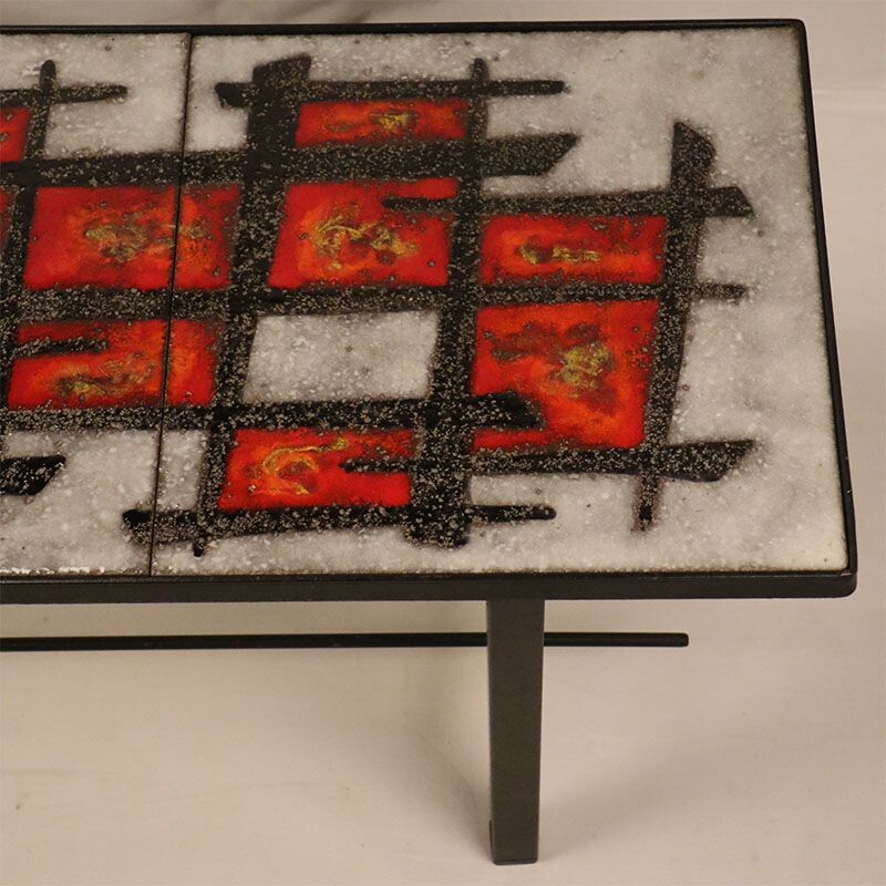 Vintage enamelled lava stone coffee table 1960