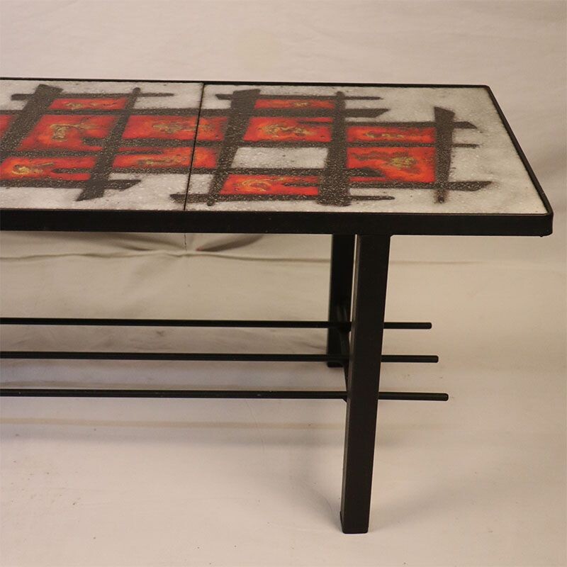 Vintage enamelled lava stone coffee table 1960