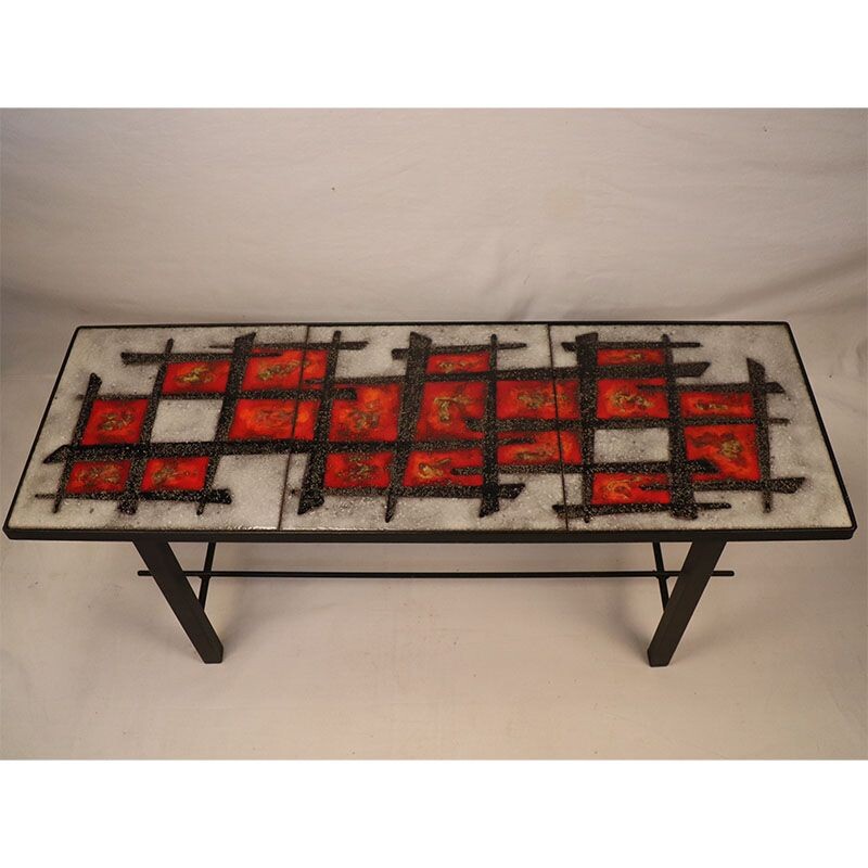 Vintage enamelled lava stone coffee table 1960