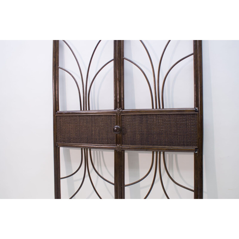 Large Vintage Bamboo and Rattan Wall Rack, Italian 1960s