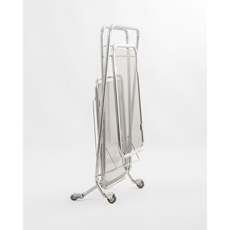 Vintage Glass and Tubular Steel Bar Cart, 1960s