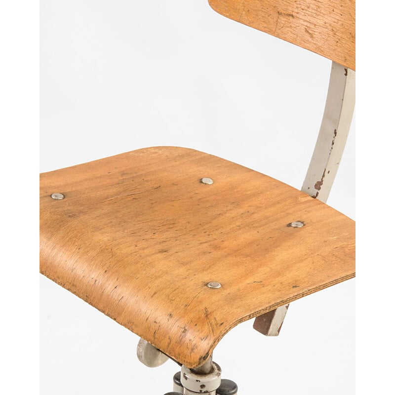 Chaise haute Vintage en bois et métal style industriel
