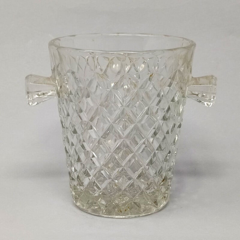 Mid Century Cut Crystal Cocktail Shaker with Ice Bucket Italy 1950