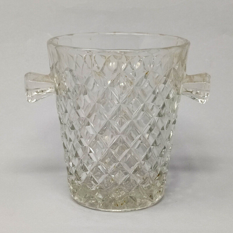 Shaker à cocktail Vintage en cristal taillé avec seau à glace Italie 1950
