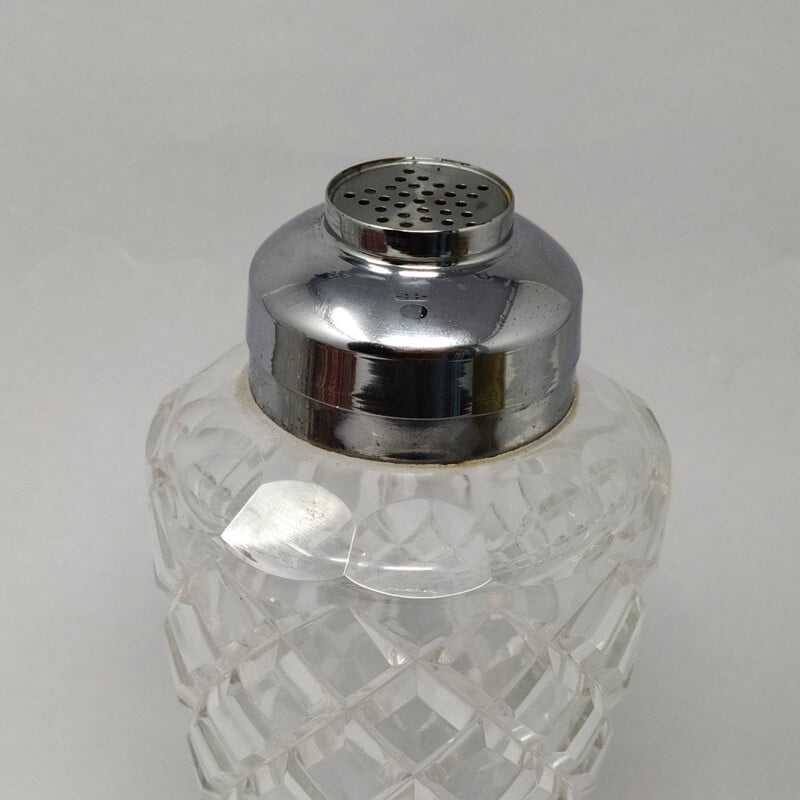 Mid Century Cut Crystal Cocktail Shaker with Ice Bucket Italy 1950