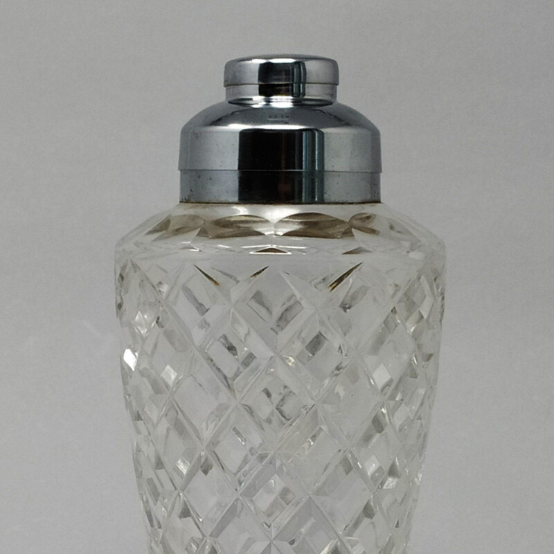 Mid Century Cut Crystal Cocktail Shaker with Ice Bucket Italy 1950