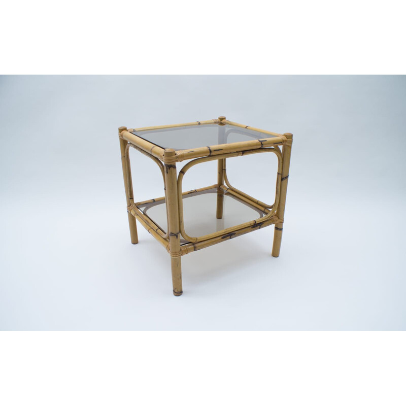 Mid-Century Bamboo and Smoked Glass Side Table, Italian 1960s