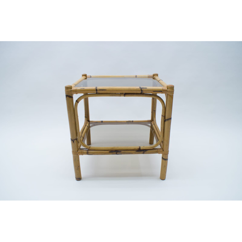 Mid-Century Bamboo and Smoked Glass Side Table, Italian 1960s